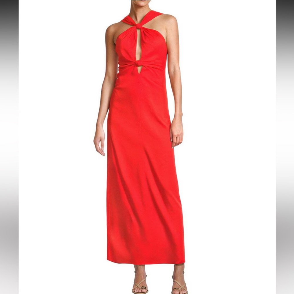 ANTONIO MELANI Red Maxi Dress with Twist Halter Neck